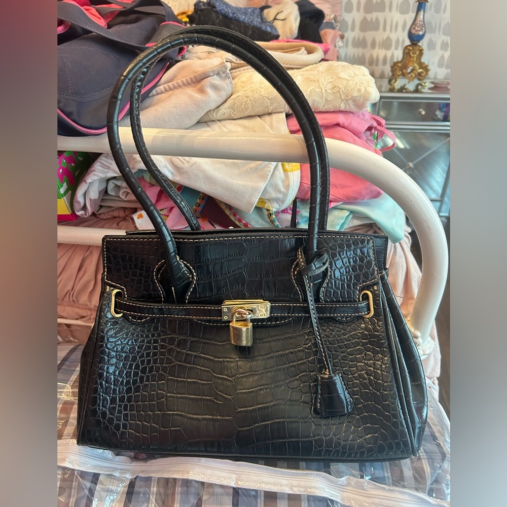 Black Faux croc handbag